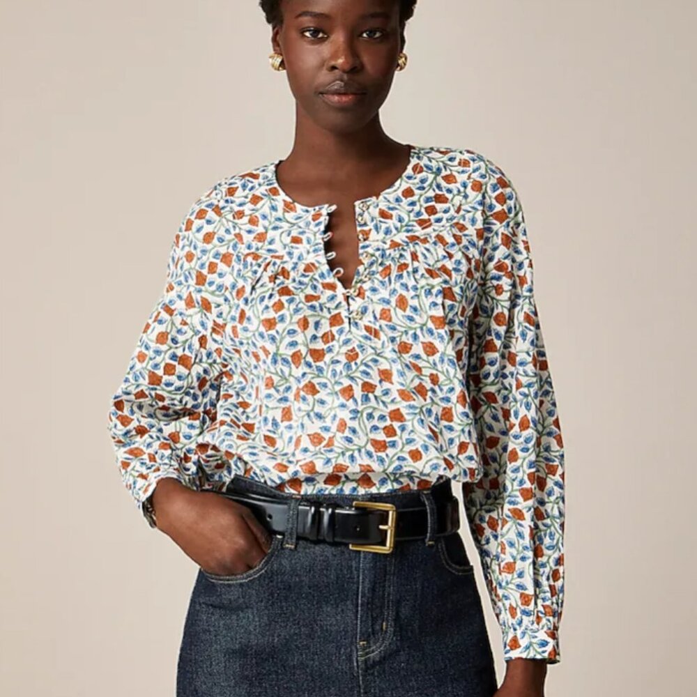NWT J.Crew Shirred popover top in rosewood floral
